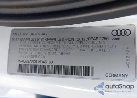 2018 Audi A6 2.0T Premium from USA, damaged, VIN WAUG8AFC8JN045168